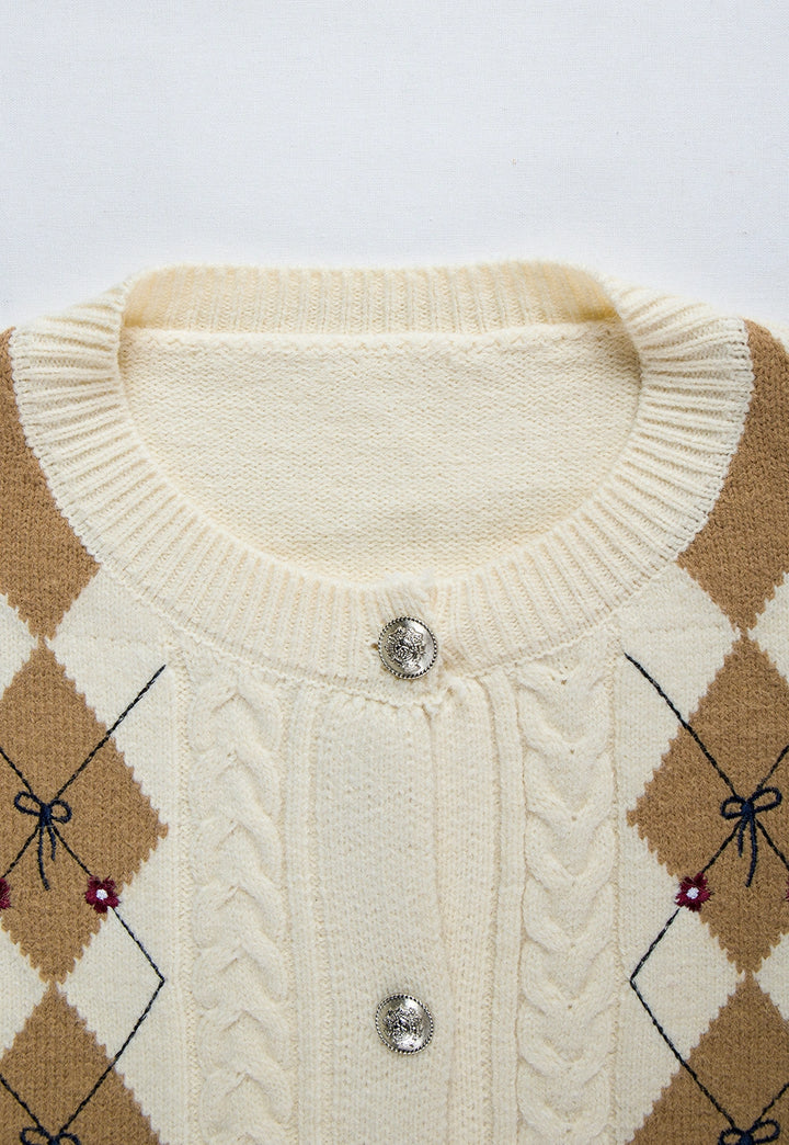 Vintage-Women's Inspired Argyle Knit Cardigan