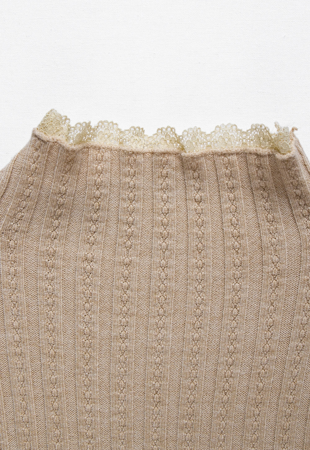 Ribbed Mock-Neck Sweater with Lace Cuff Detail