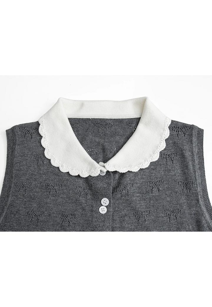 Women's Knitted Vest with Contrast Collar