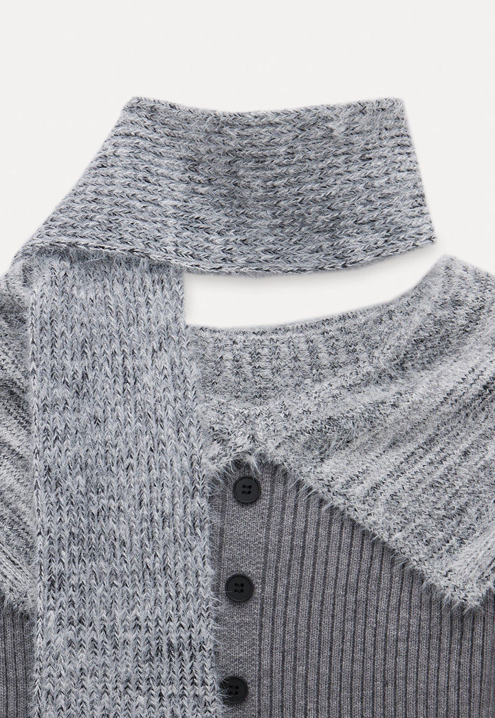 Women’s Off-Shoulder Plush Sweater with Scarf and Turn-Down Collar