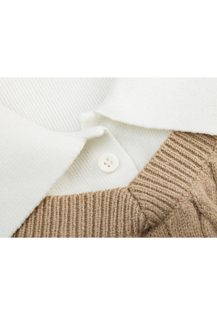 Cable Knit Sweater with Collar Detail