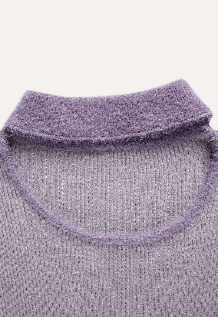 Women’s Ribbed Long-Sleeve Knit Top with Angled Hem