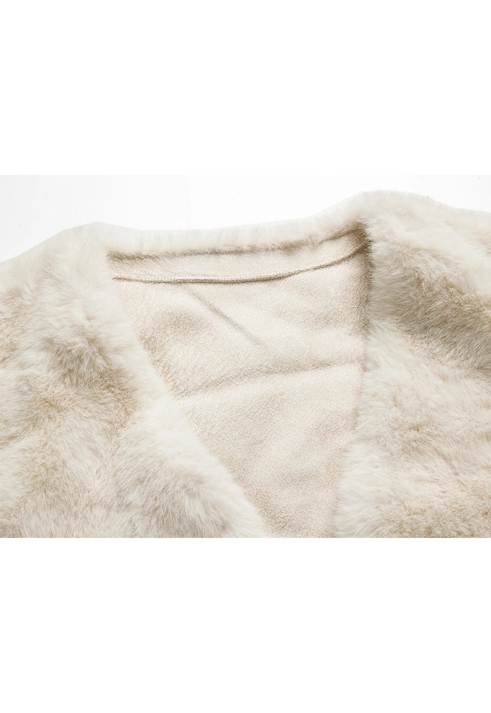 Women's Faux Fur Jacket - Cream, Long Sleeve, Open Front