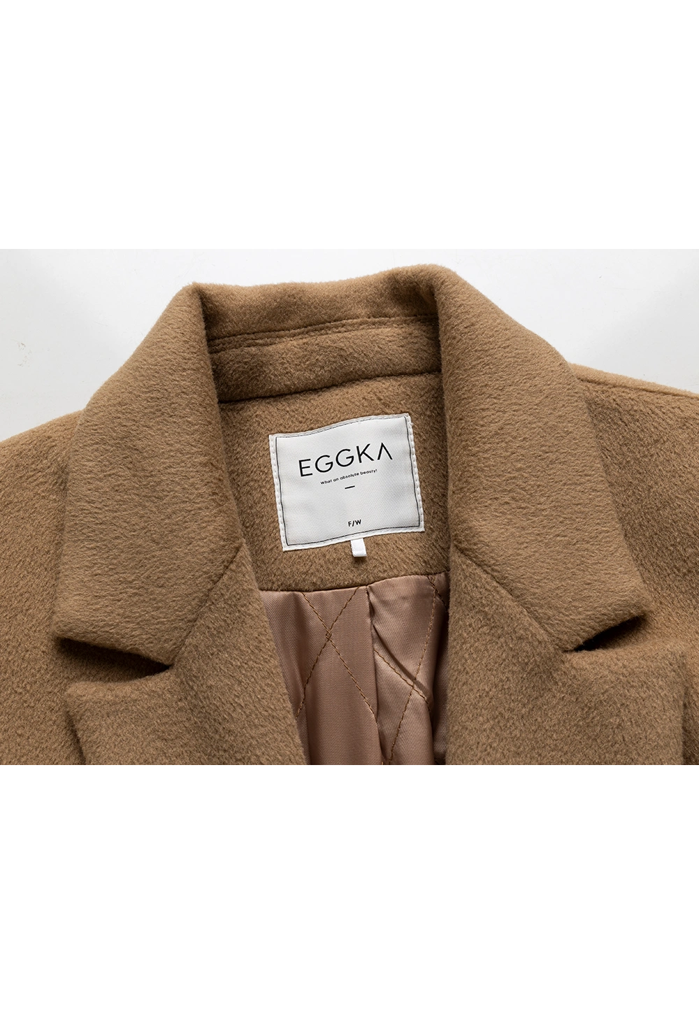 Women's Brown Double-Breasted Long Coat with Notched Lapel and Front Pockets