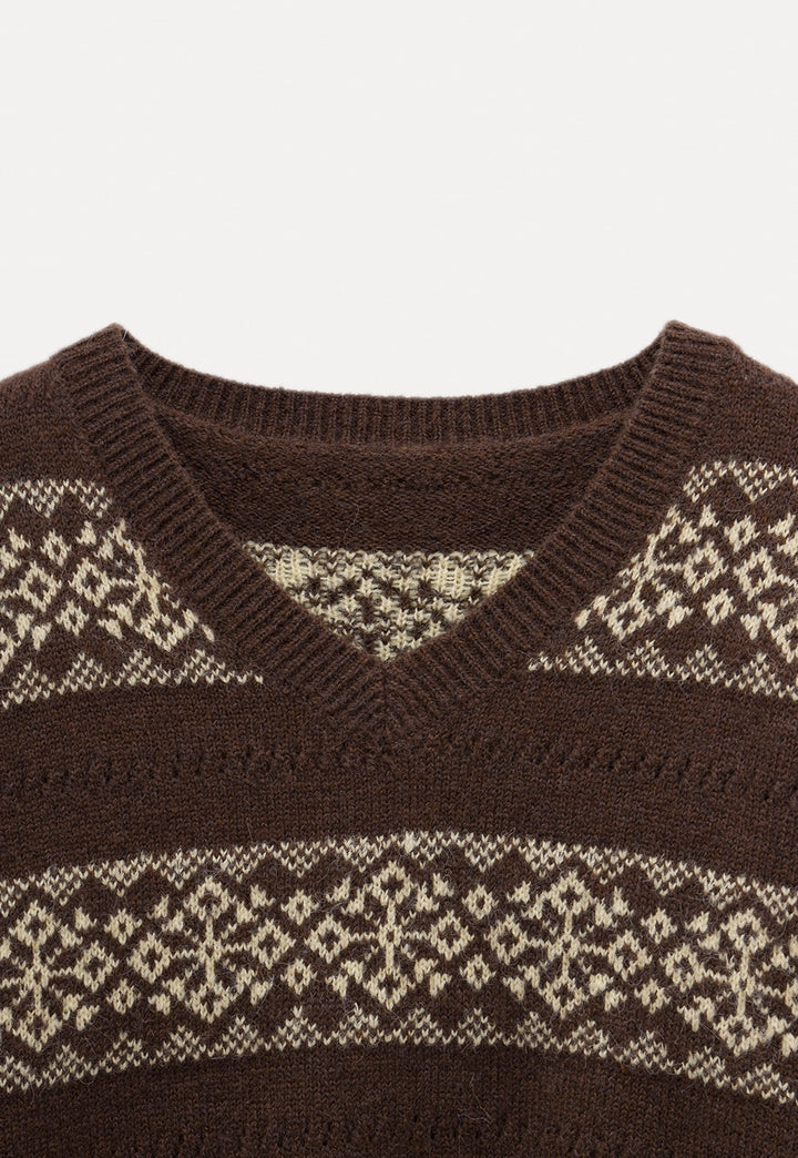 Women's Fair Isle Knit V-Neck Sweater