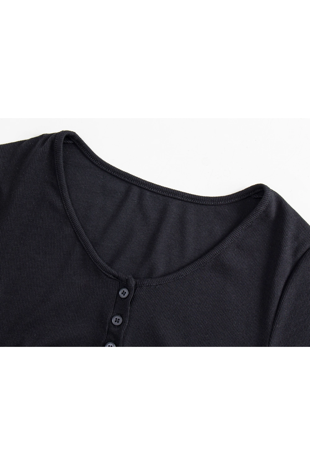 Women's Ribbed Henley Tee with Button Placket Detail