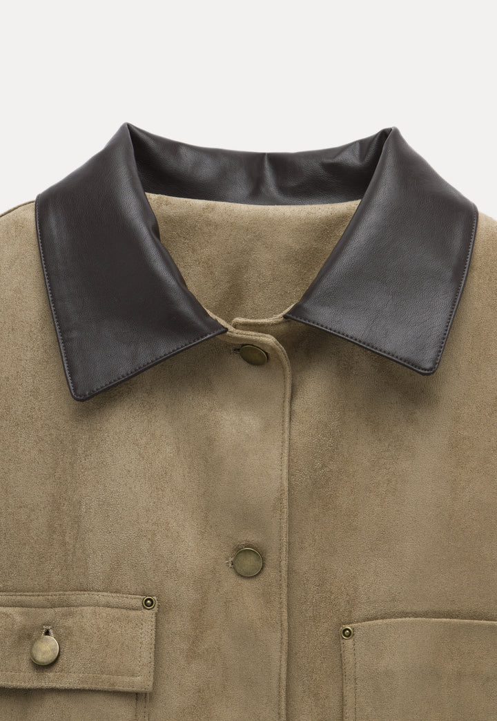 Women’s Suede Jacket with Leather Collar