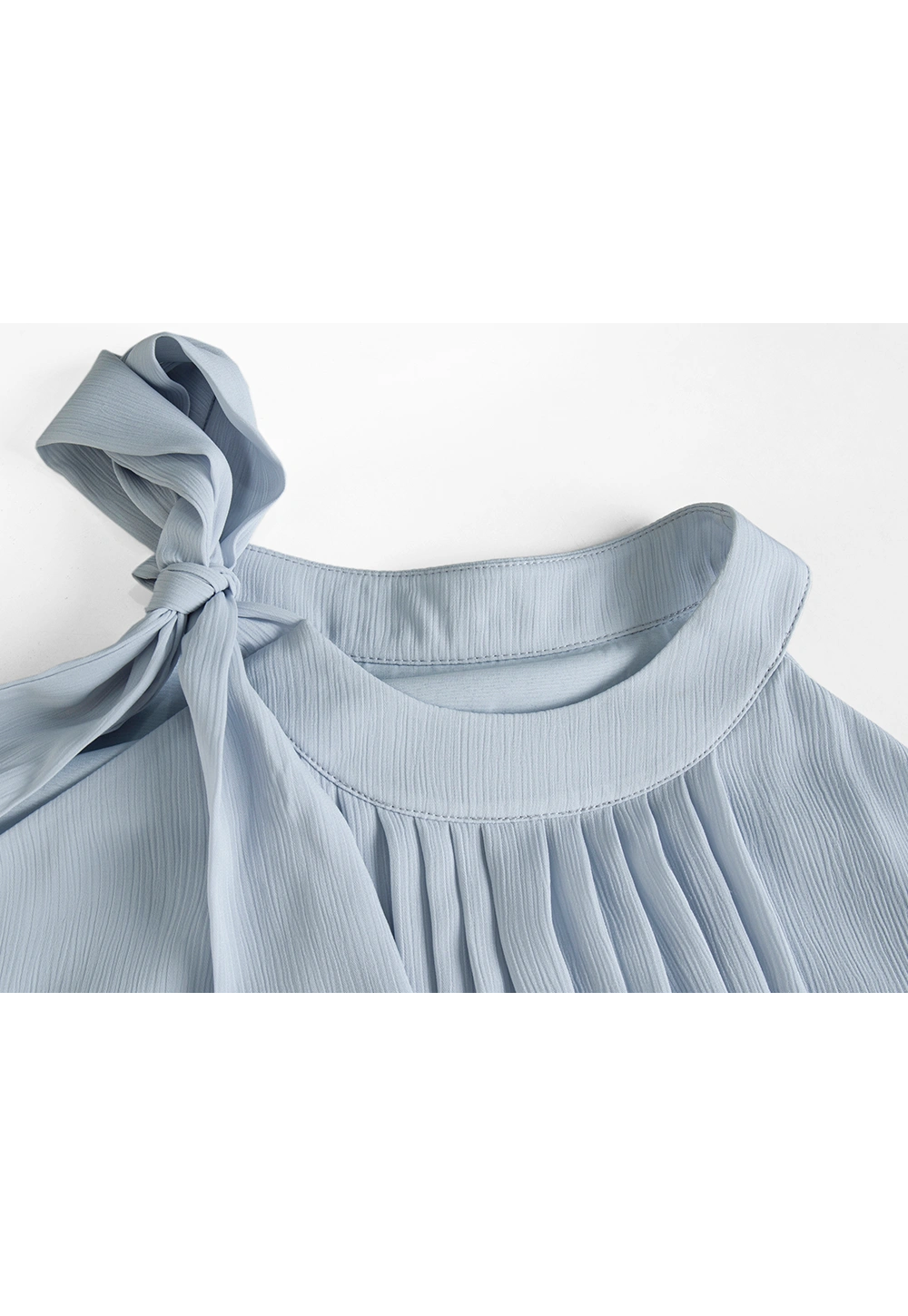 Ladies' Sleeveless Pleated Blouse with Shoulder Bow Detail