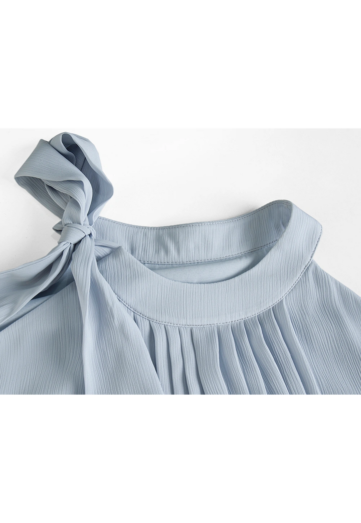 Ladies' Sleeveless Pleated Blouse with Shoulder Bow Detail