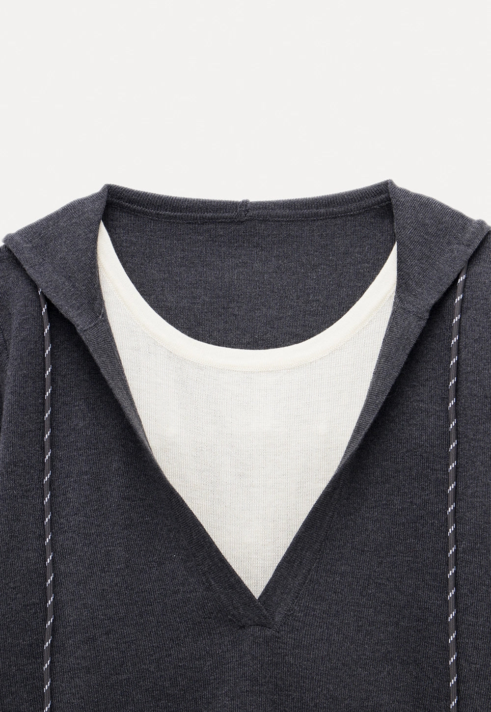 Women's Knit V-Neck Hoodie with Layered