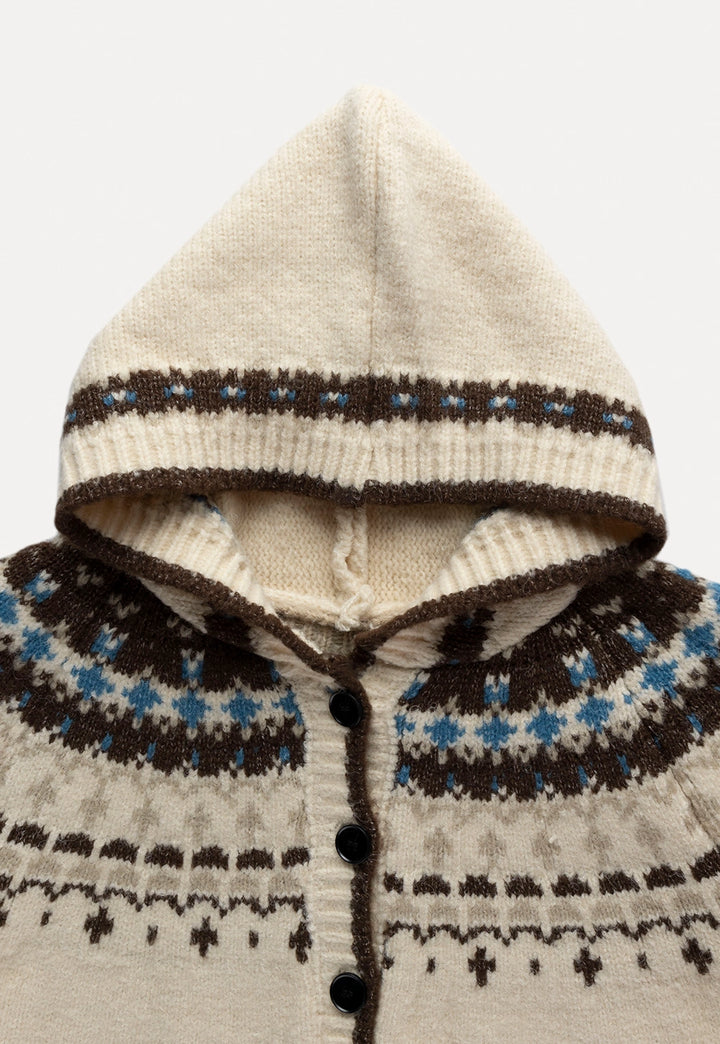 Women's Fair Isle Vintage Hooded Knit Cardigan