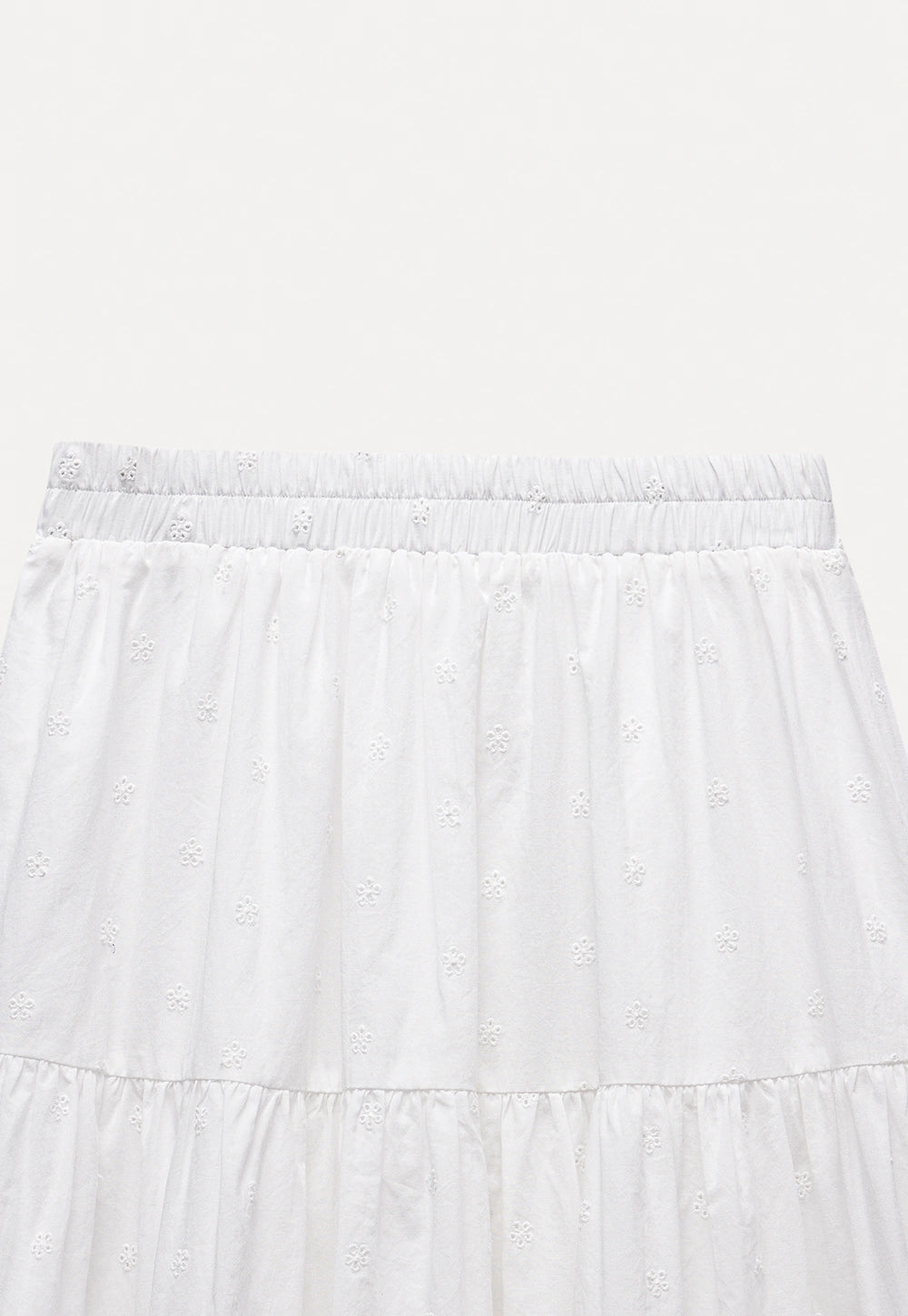 Embroidered Ruffle-Tiered Midi Skirt