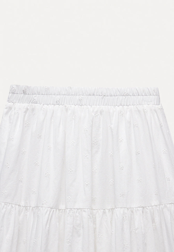 Embroidered Ruffle-Tiered Midi Skirt