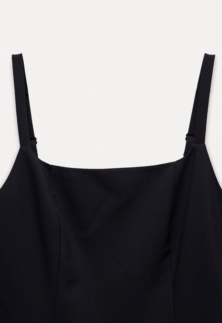 Black Pleated Mini Dress with Adjustable Straps