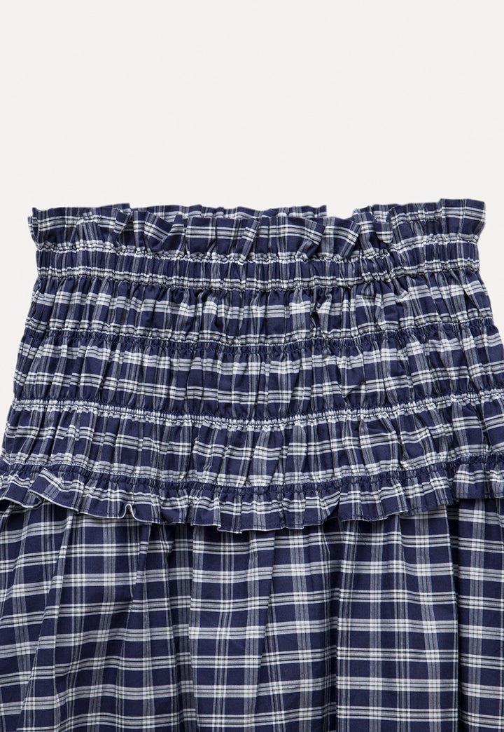 Women's Plaid Smocked High Waist Skirt