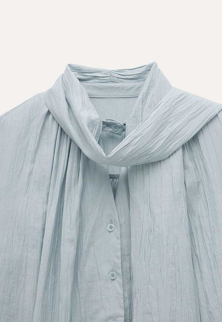 Women’s Crinkled Blouse with Scarf Tie Detail