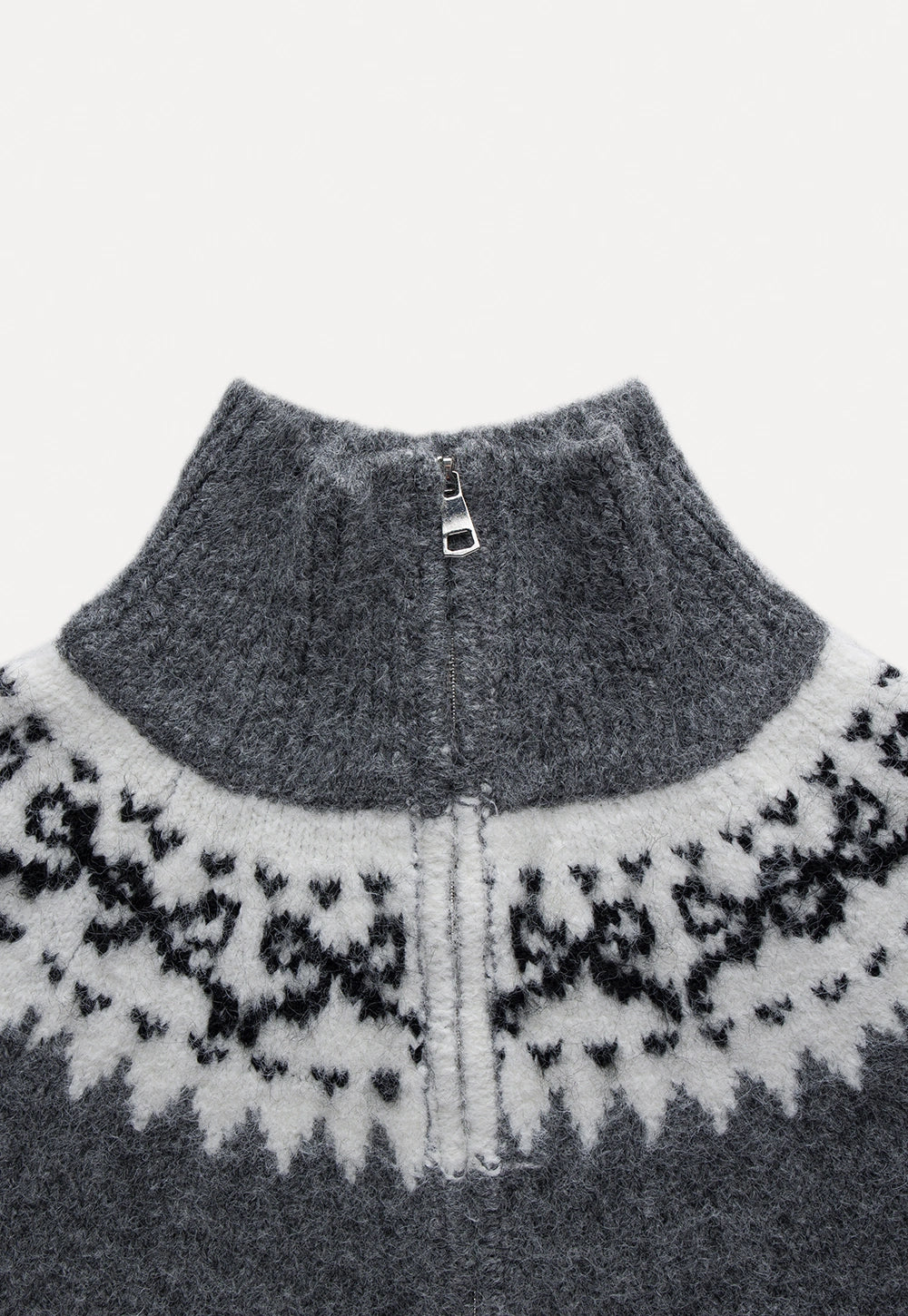 Rabbit Pattern Knit Zip-Up Cardigan