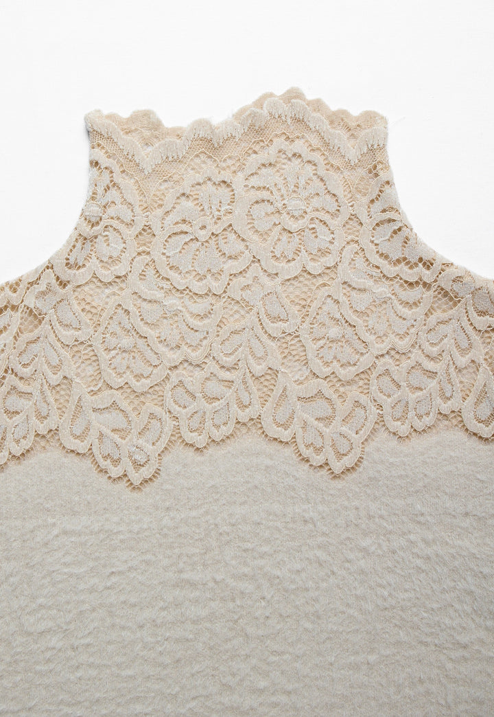 Lace Detail Mock Neck Sweater