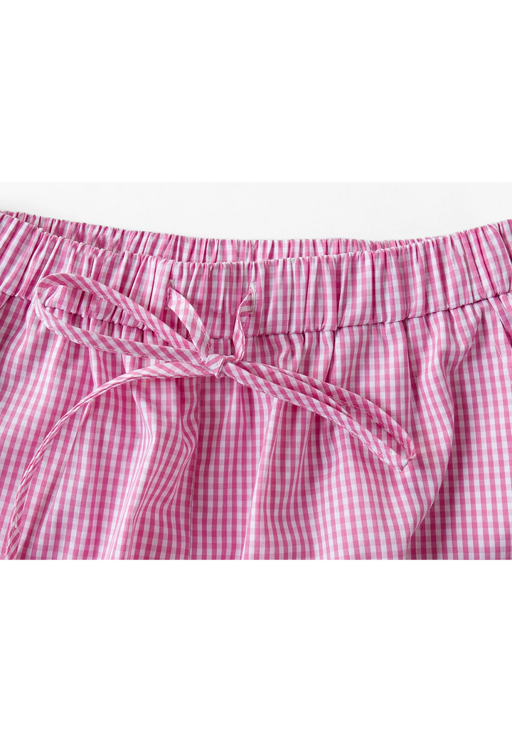 Women's Gingham Pattern Wide-Leg Pants with Contrasting Hem