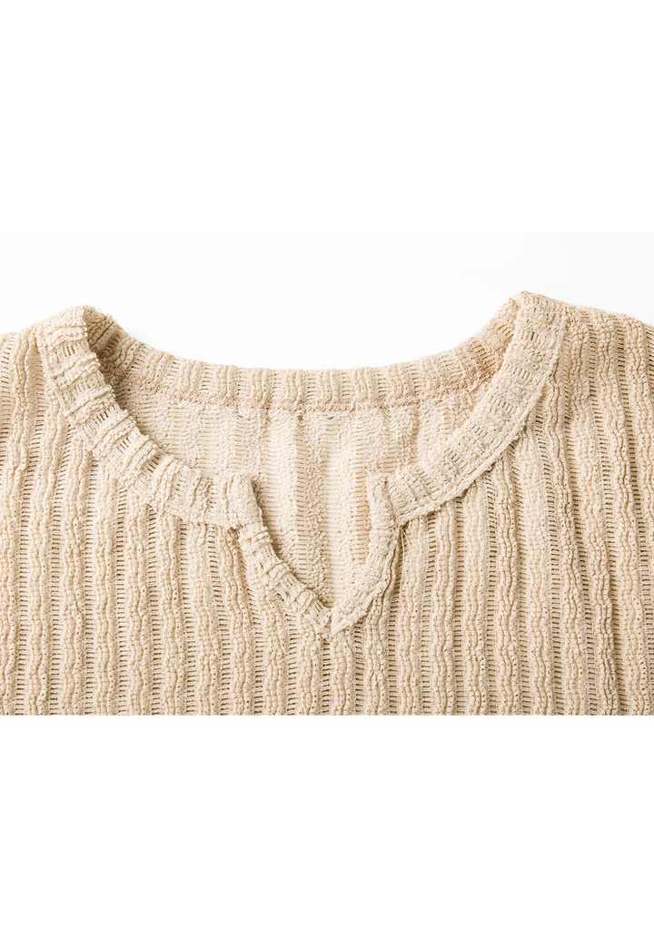 Women's Beige Knitted Top with Center Slit