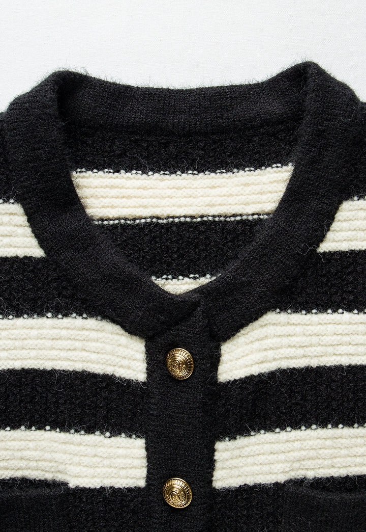 Women's Striped Button-Up Knit Cardigan