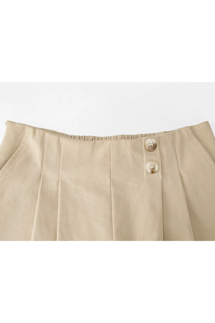 Tailored High-Waist Pleated Shorts with Button Detailing, Elegant Structured Fit