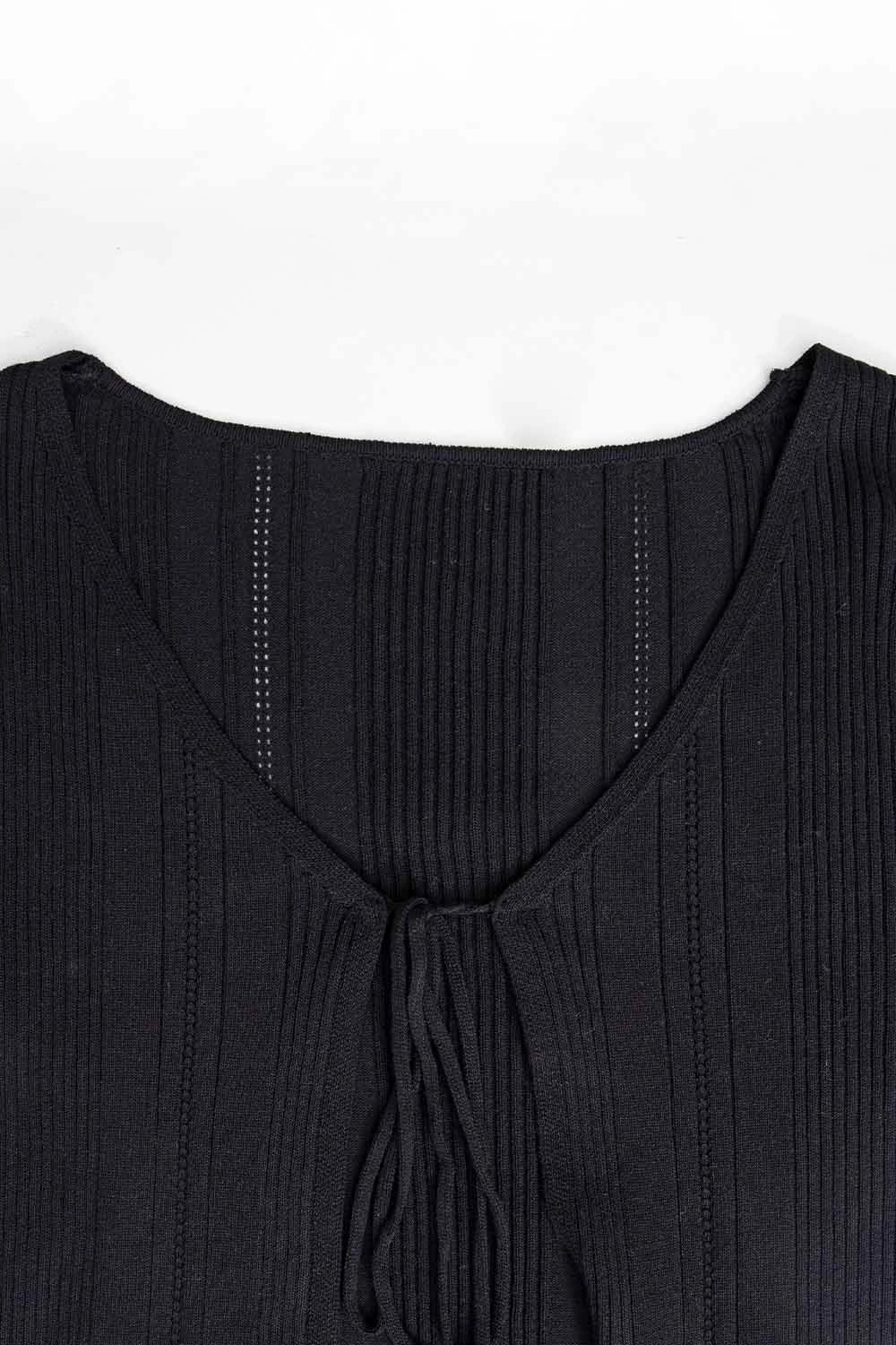 Cardigan côtelé à nouer sur le devant pour femme à manches longues