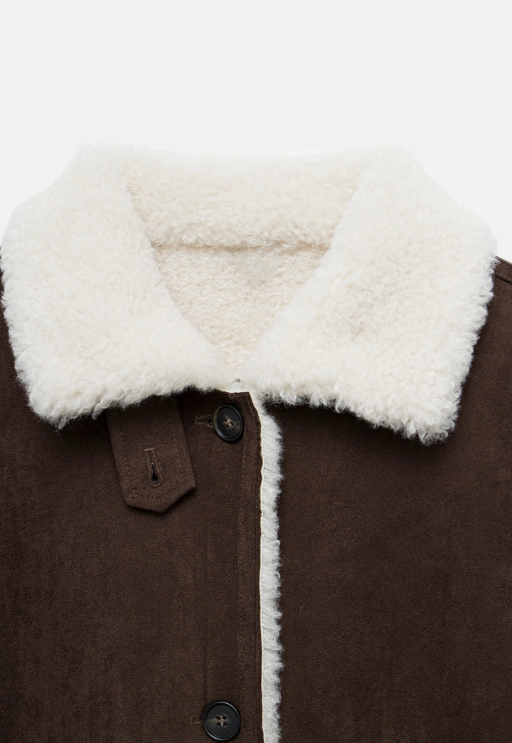 Brown Faux Shearling-Lined Coat