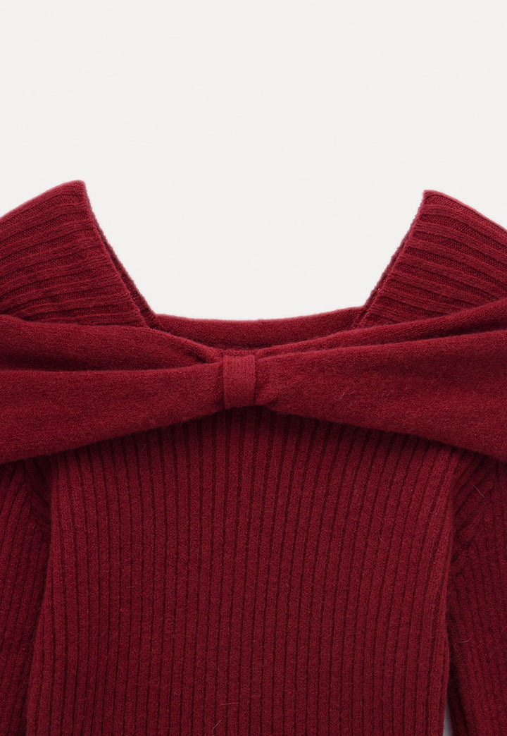 Women's Bow Tie Square Neck Fitted Sweater