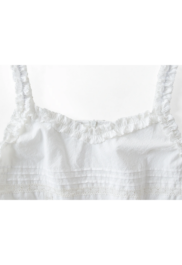 Robe sans manches bordée de dentelle blanche pour femmes