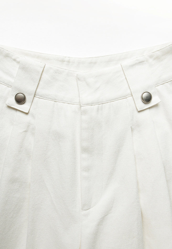 High-Waist Wide-Leg Pants with Button Detail