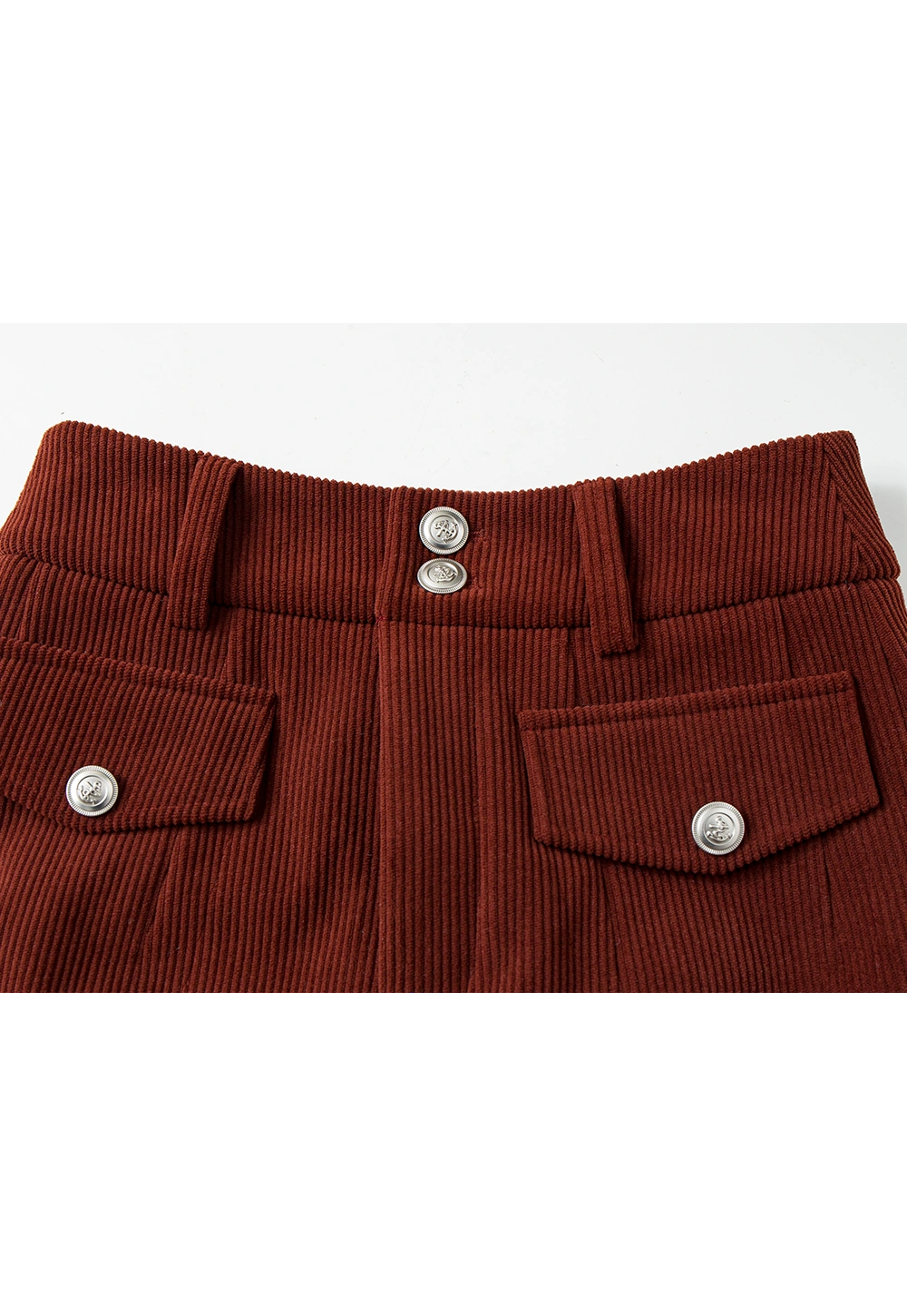 Stylish Maroon Corduroy Mini Skirt with Buttoned Pockets - Fall Fashion Essential