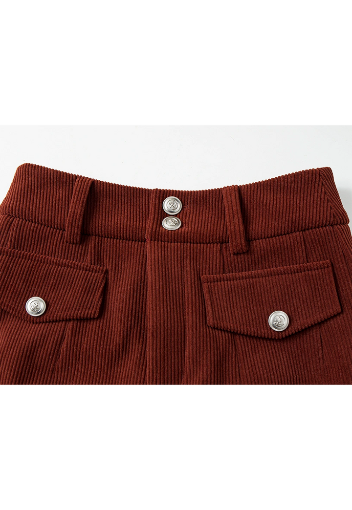 Stylish Maroon Corduroy Mini Skirt with Buttoned Pockets - Fall Fashion Essential