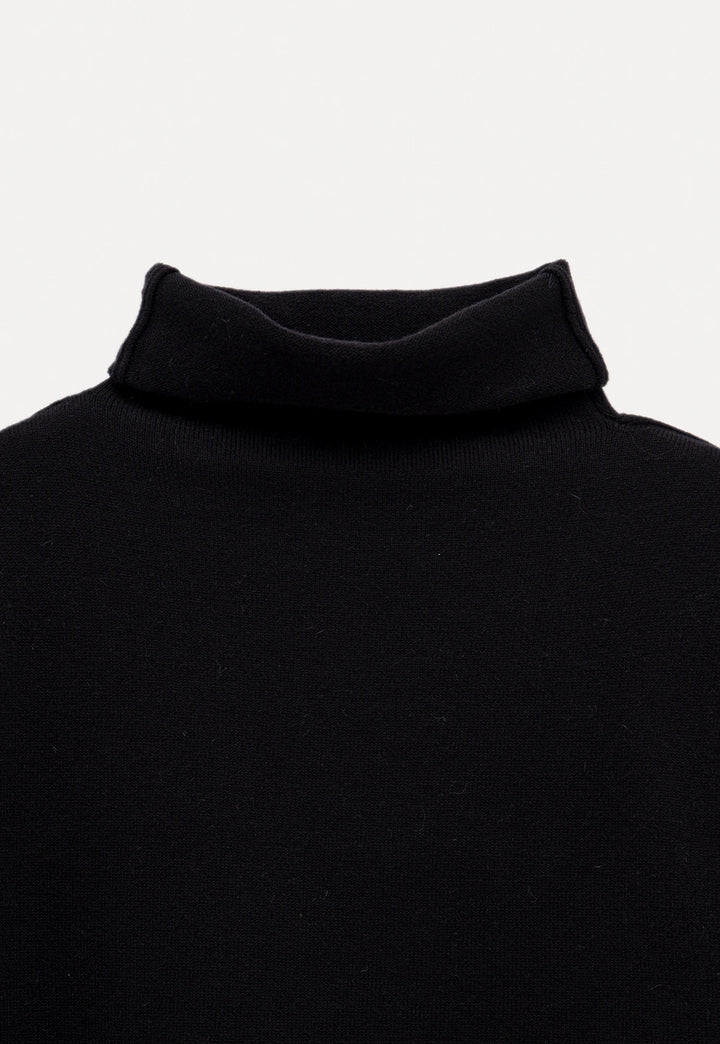 Women's Black Puff Sleeve Turtleneck Top