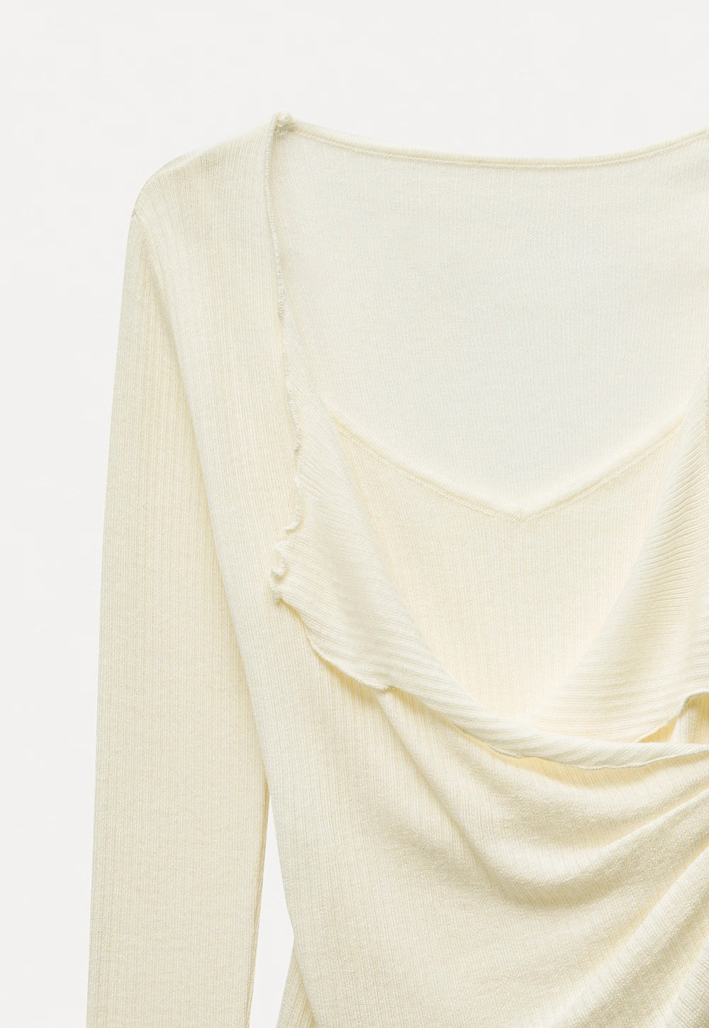 Soft Cream Ruched Long-Sleeve Top