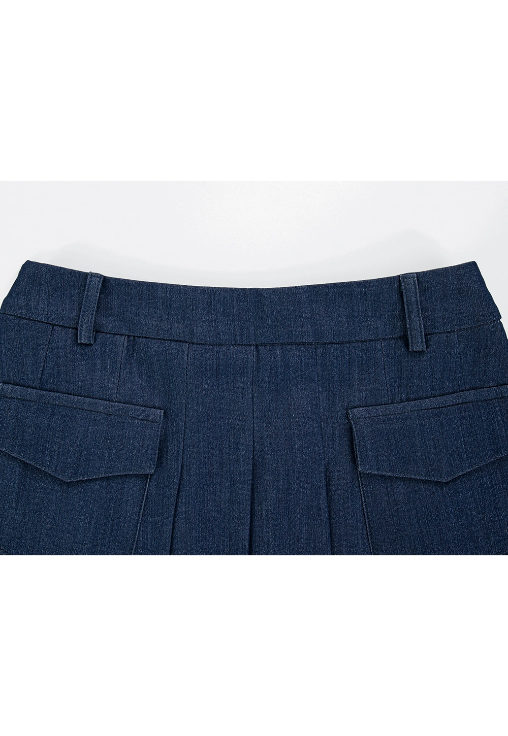 Women's Denim Pleated Skirt with Pockets