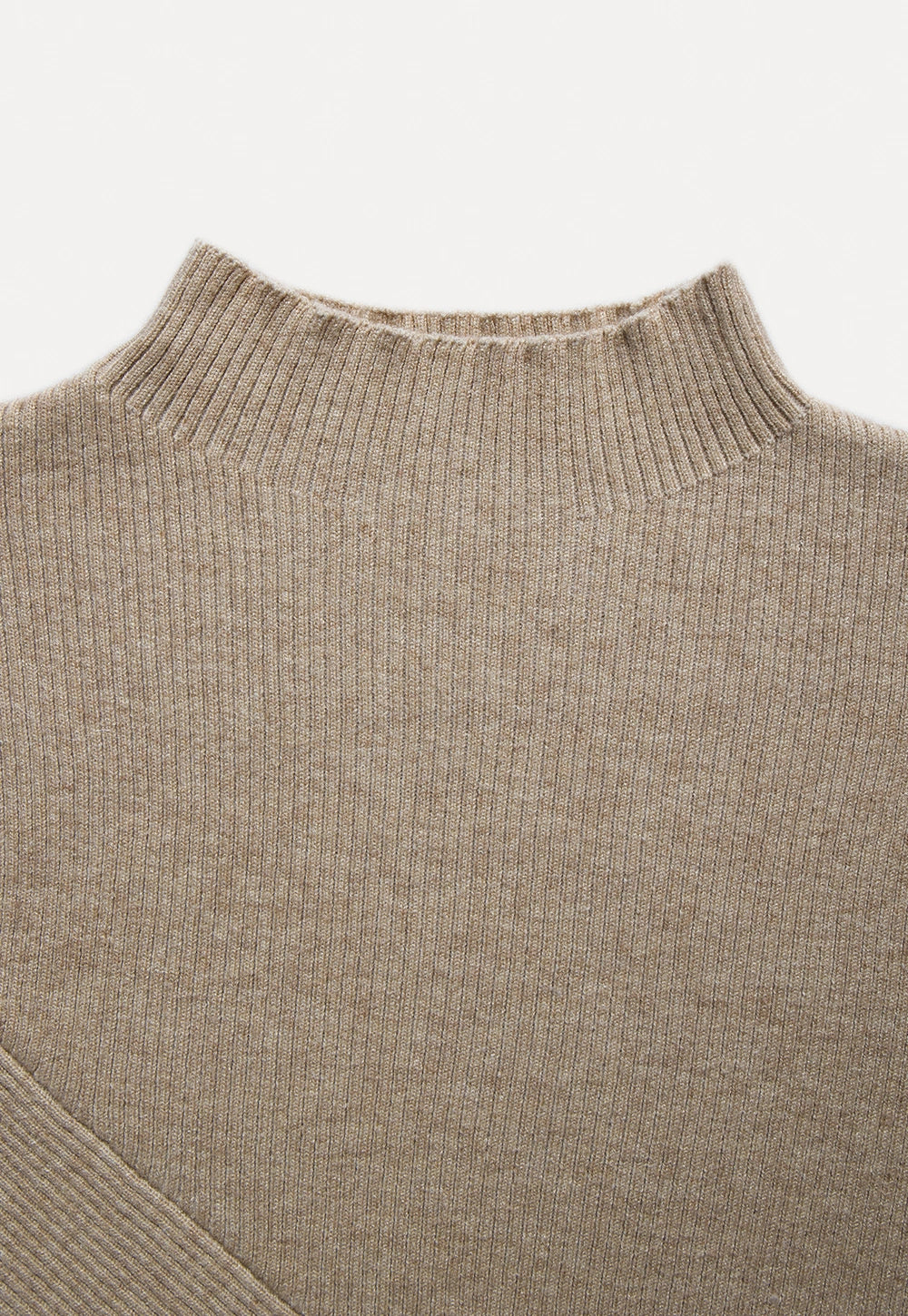 Ribbed High- Neck Sweater with Flared Sleeves