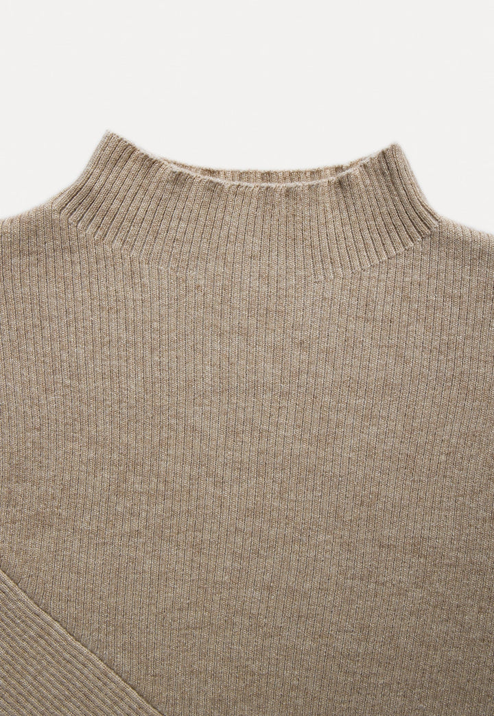 Ribbed High- Neck Sweater with Flared Sleeves