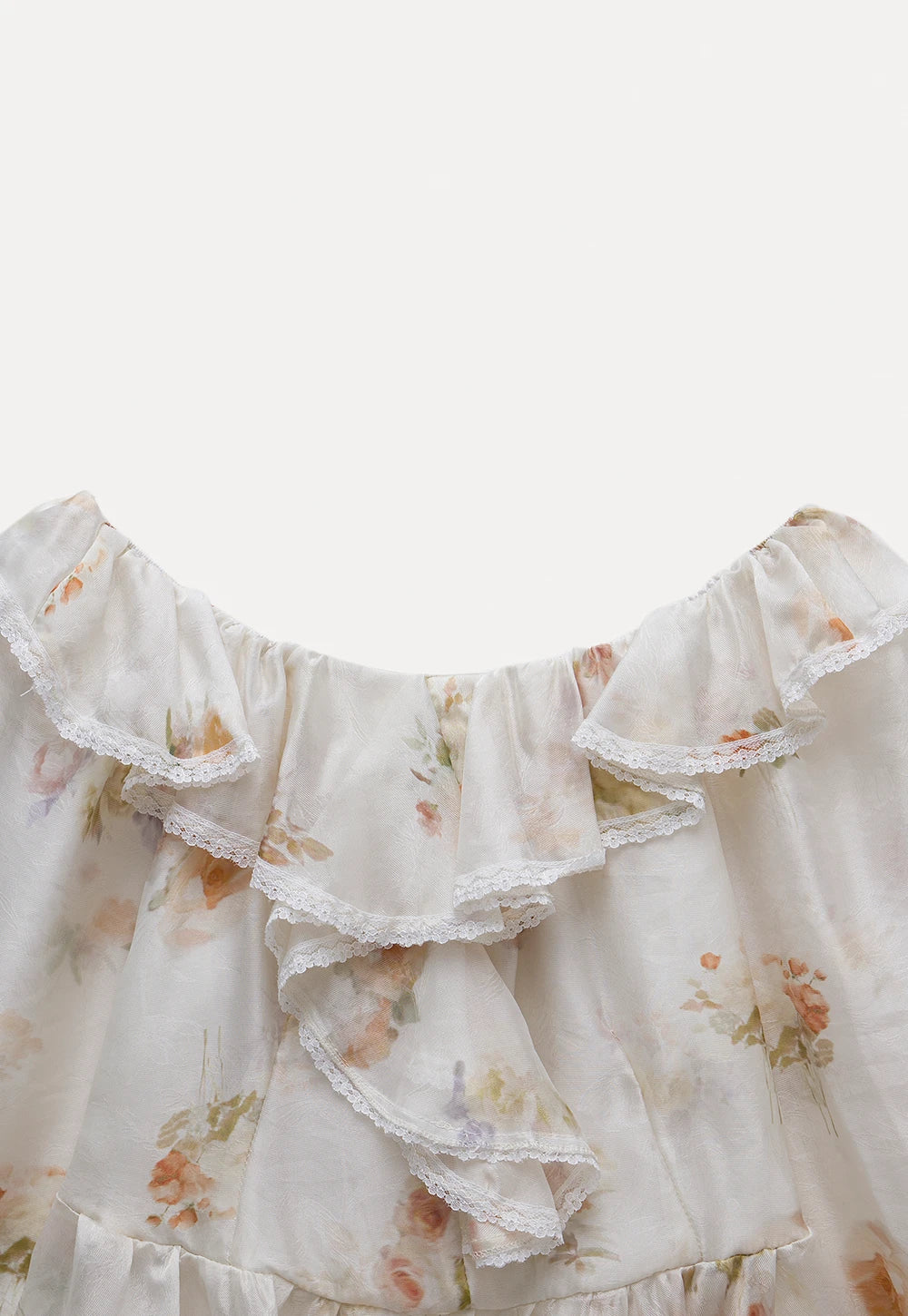 Floral Off-Shoulder Ruffle Blouse with Lace Trim