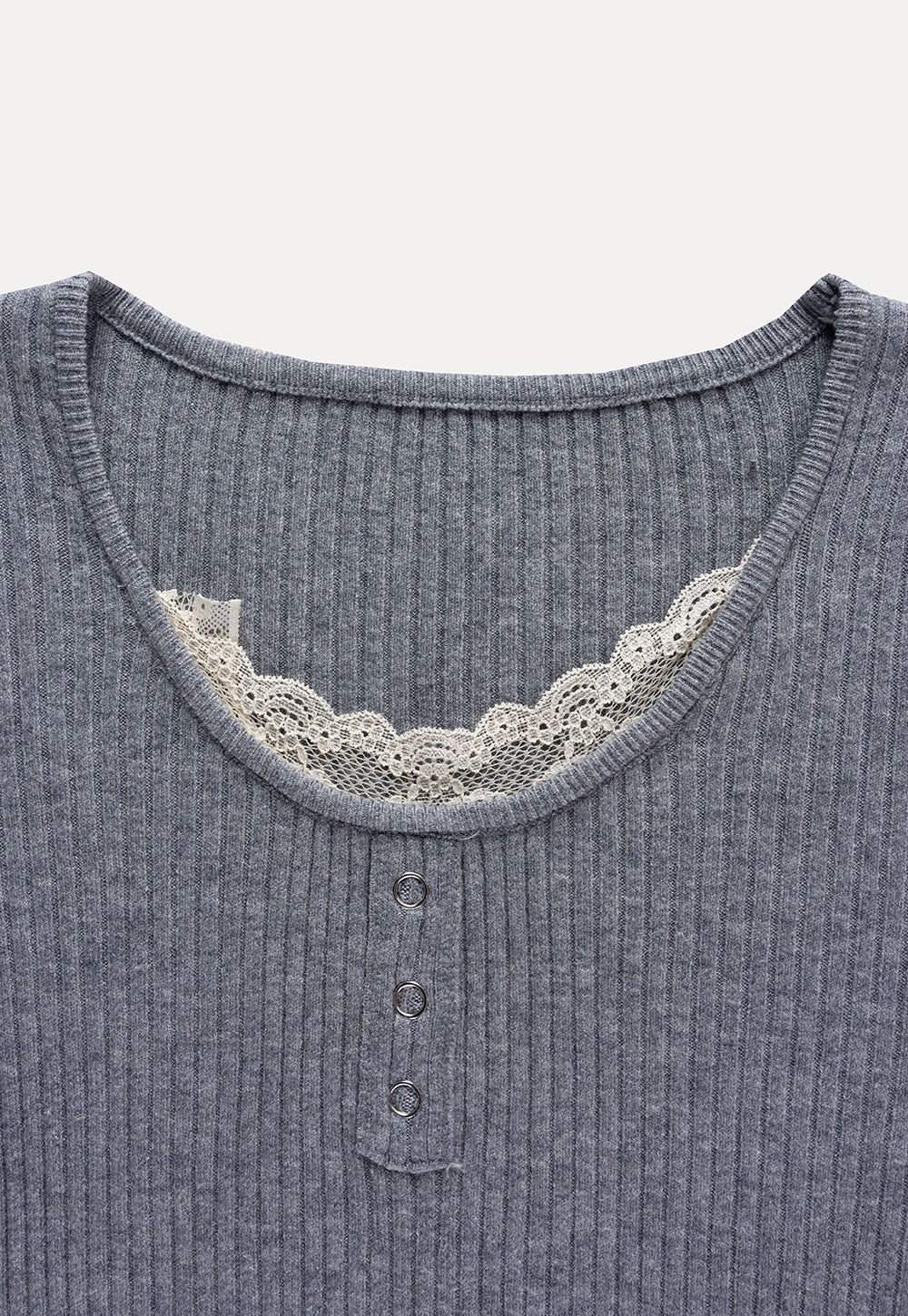 Women's Ribbed Henley Top with Lace Trim