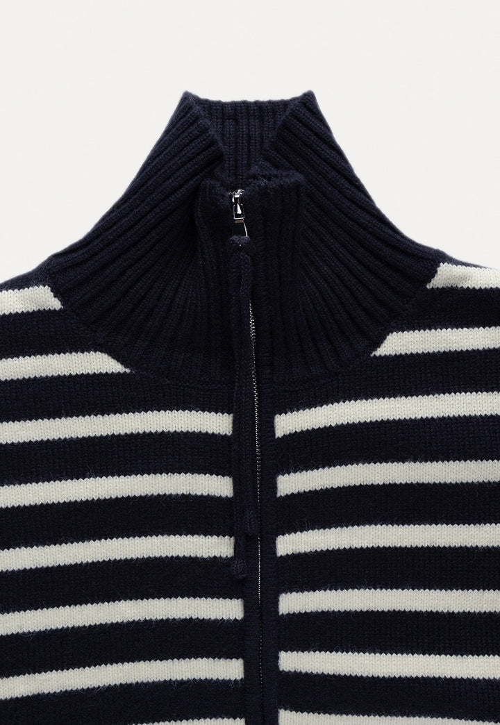 Striped Zip-Up Knit Cardigan