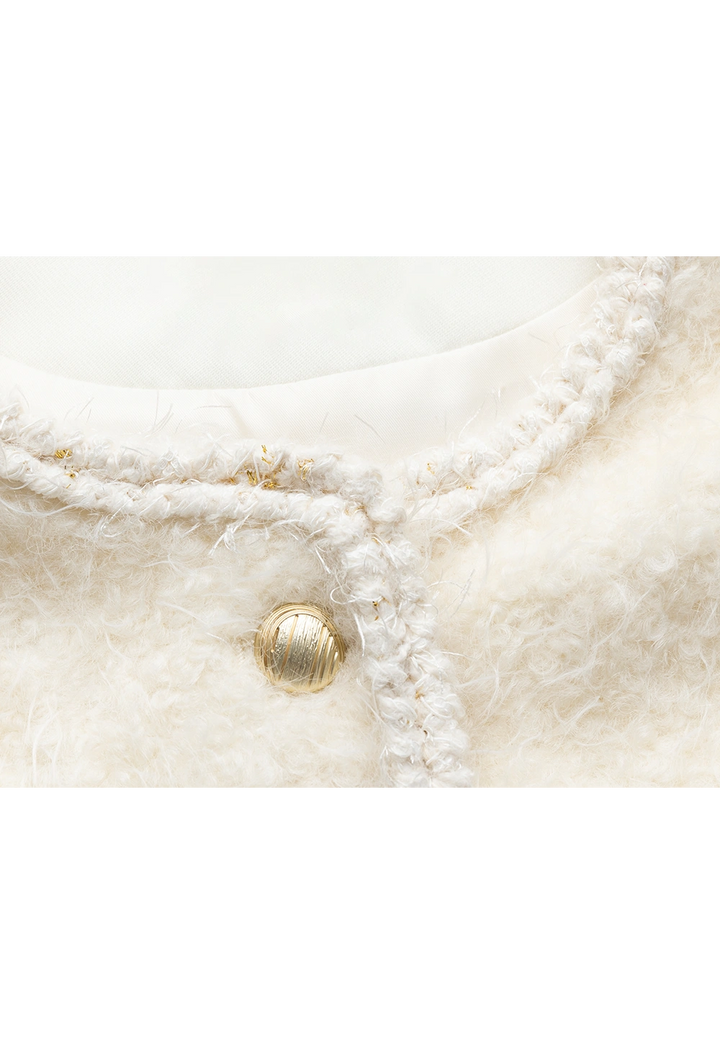 Ärmellose Damenweste aus Wollmischung mit Fransentaschen und goldenen Knopfdetails