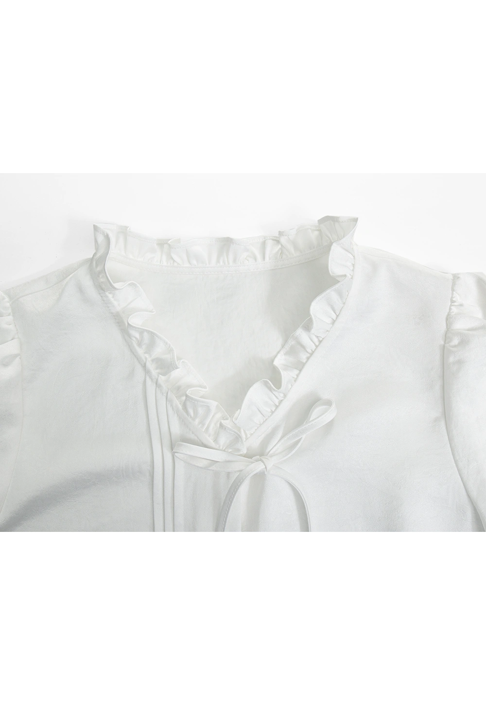 Women's Ruffled White Blouse with Bow Tie Detail