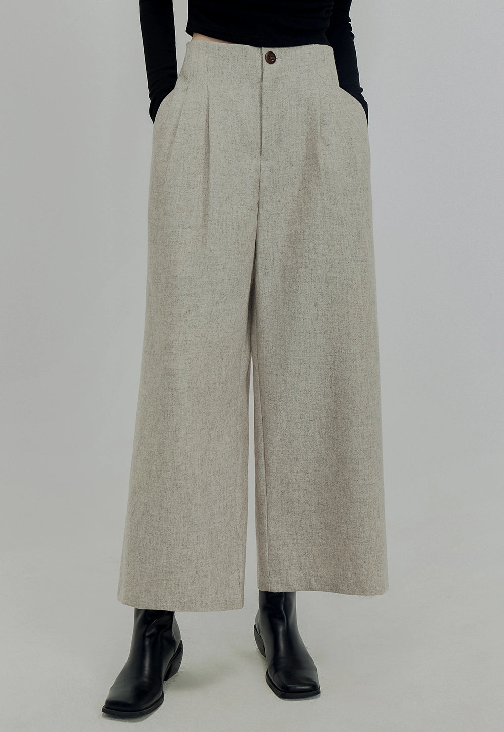Women's High-Waisted Wide-Leg Pants with Button Closure