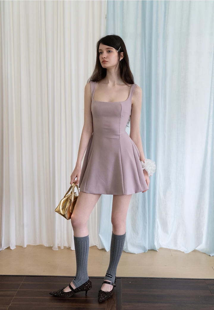 Elegant Square Neck Fit & Flare Mini Dress