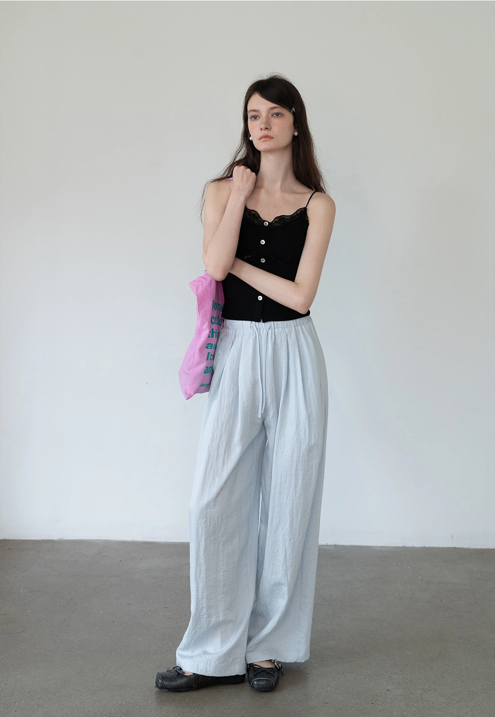 Lightweight Wide-Leg Drawstring Pants