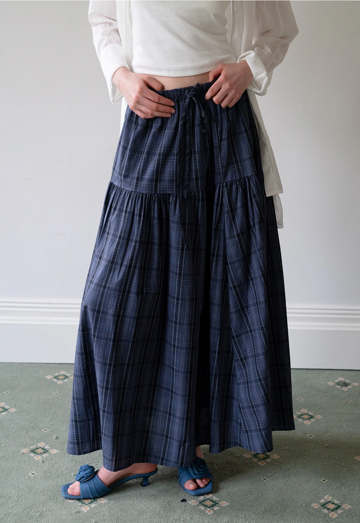 Women's Plaid High Waist Maxi Skirt