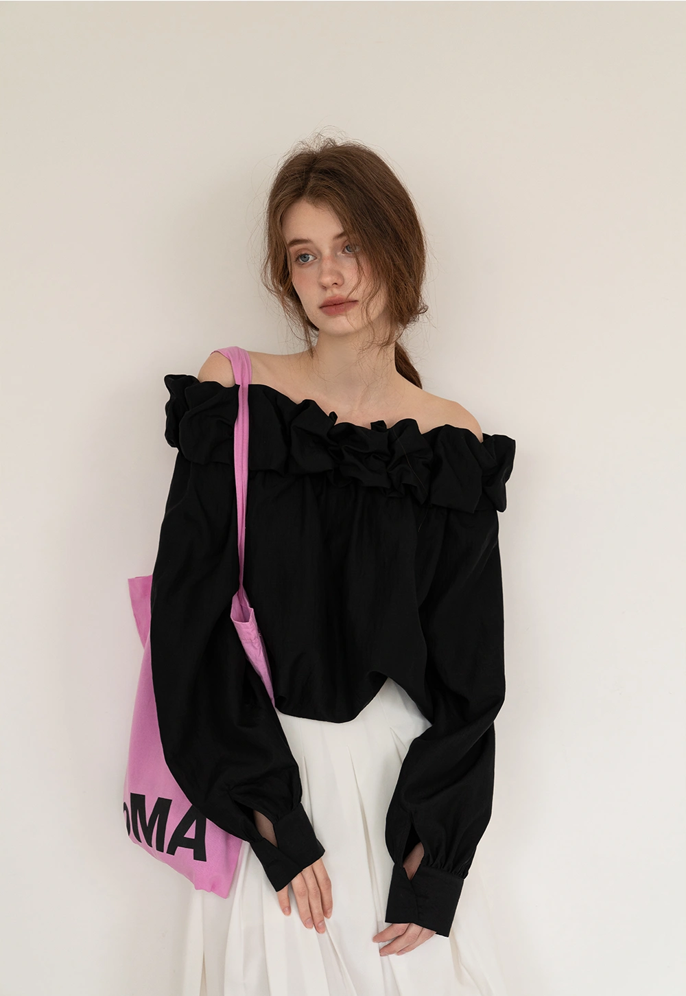 Women's Off-Shoulder Ruffled Neckline Long Sleeve Blouse