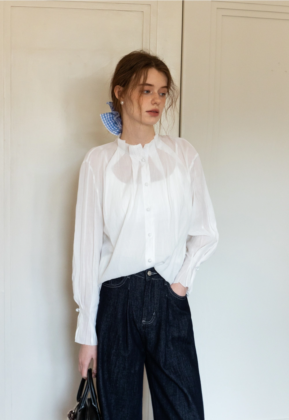 Women’s Ruffle Collar Button-Up Blouse