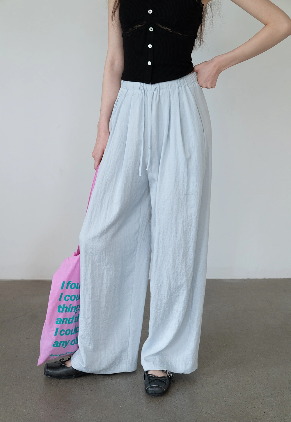 Lightweight Wide-Leg Drawstring Pants